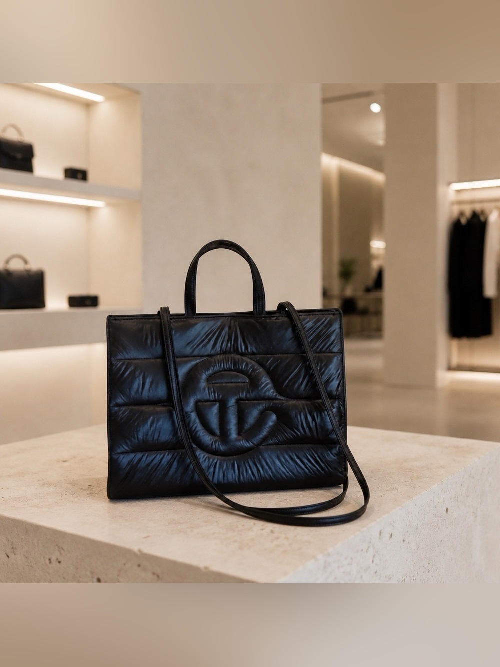 Telfar Black Quilted Puffer Tote